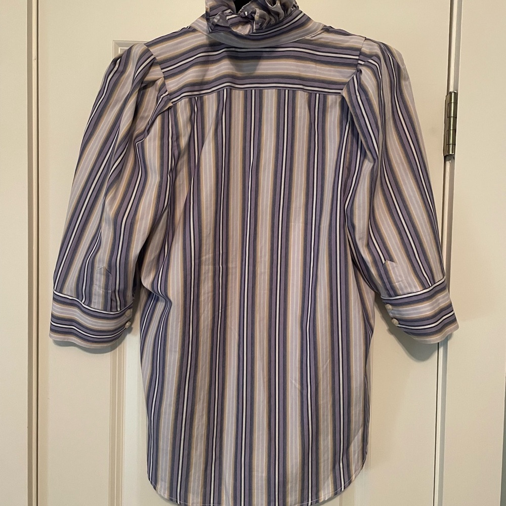 KMJ Striped Purple and Gray Women’s Shirt with Ruffled Collar Size XS - Picture 2 of 2